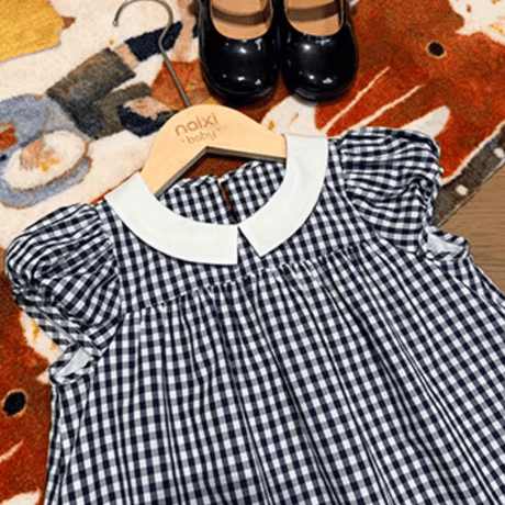 [予約] Navy Gingham petite Dress
