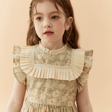 [予約] Vintage Floral Pleats Dress