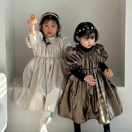 [即納] Blush dress(cream aurora/ black gold) / Hibyebebe （ cream aurora M, L _ size のみ）