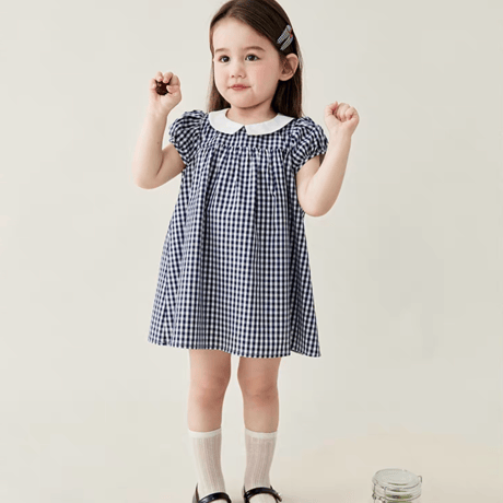 [予約] Navy Gingham petite Dress