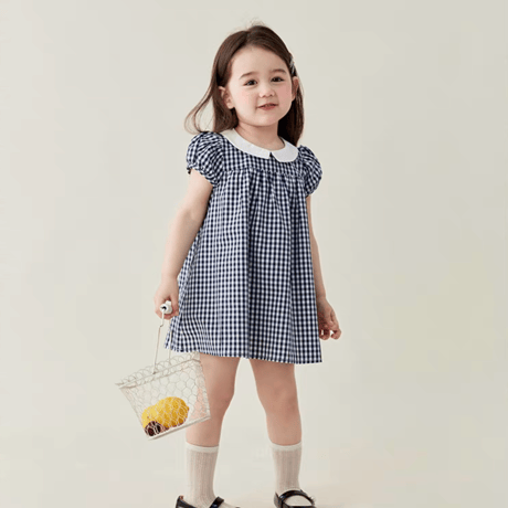 [予約] Navy Gingham petite Dress