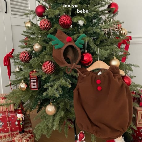 [即納]  Christmas suit + hat set (Rudolph) /Jea ya bebe