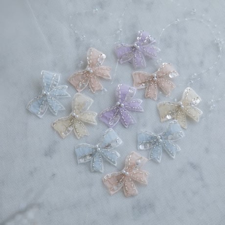 [予約] Ribbon Sequin Bead Lace Hairpin (2 pieces)