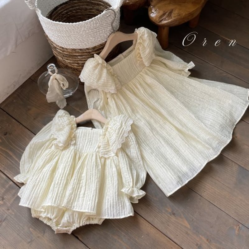 即納] lily-frill dress(cream/beige)/ OREN by Hib