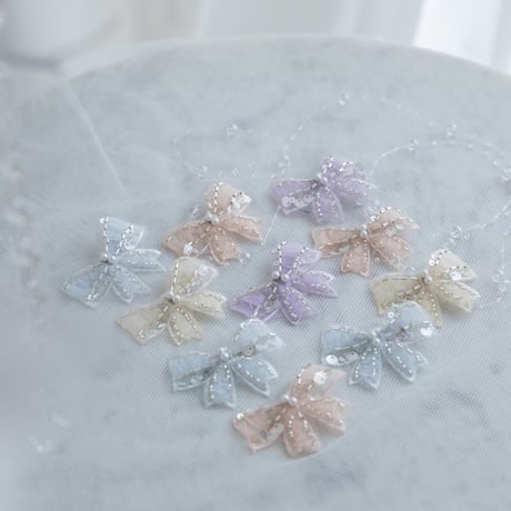 [予約] Ribbon Sequin Bead Lace Hairpin (2 pieces)