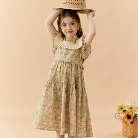 [予約] Vintage Floral Pleats Dress
