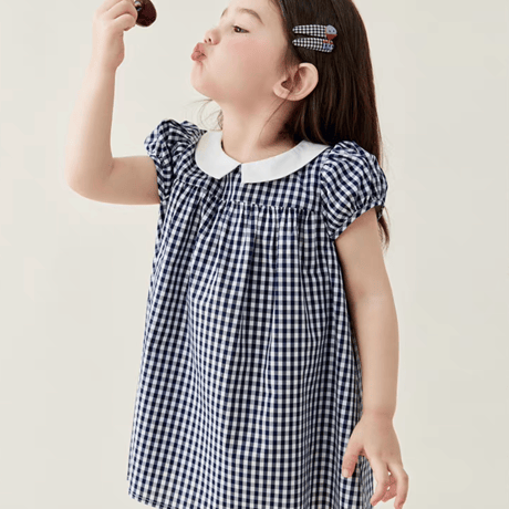 [予約] Navy Gingham petite Dress