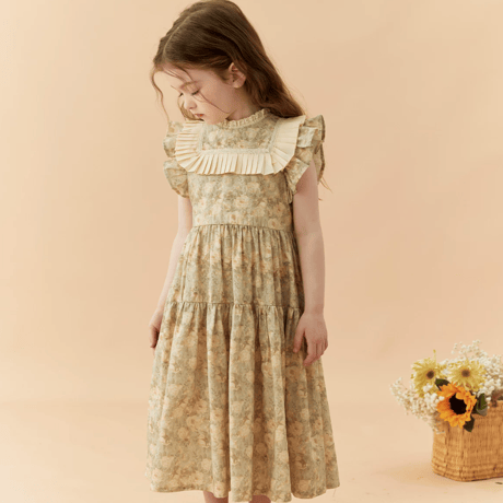 [予約] Vintage Floral Pleats Dress