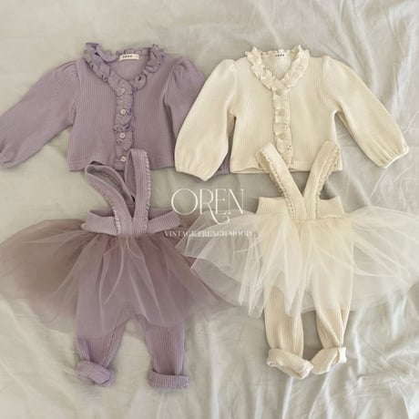 [即納] jemma cardigan + tutu leggings set / OREN by Hibyebebe （cream, purple S _ size のみ）