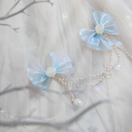 [予約] pearl ribbon seashell hairpin