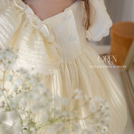 [即納] lily-frill dress(cream/beige)/ OREN by Hibyebebe （beige XL _ size のみ）