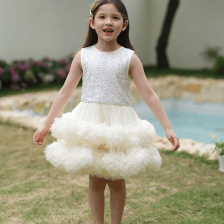 [予約] Ivory Blooming Tulle Dress