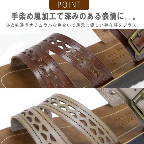 【2026年春夏新作】サンダル レディース フラット つっかけ 手染め 幅広 3E 2way バックストラップ PARTAM