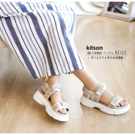 【2026年春夏/再入荷】kitson スポサン バックベルト ベルクロ ビジュー フラット 軽い厚底3e