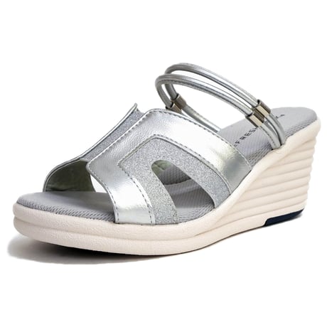 REFRESH WALKミュールサンダル レディース 2WAY ストラップベルト ウエッジソール グリッター
