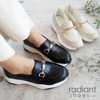 【きれいめスニーカー・5cm厚底】radiant ビットローファー 幅広 きれいめ スニーカー クリアストーン 軽量 幅広 3E