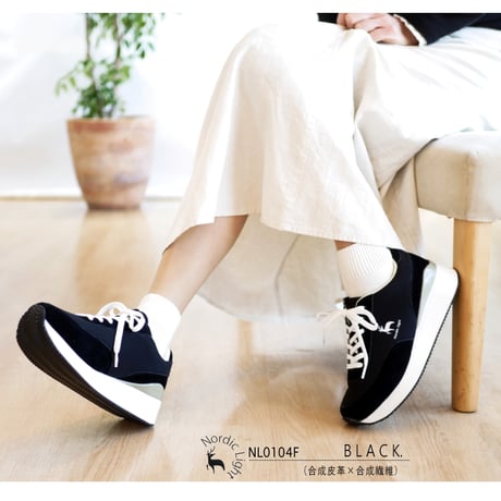 【軽くて履きやすい/厚底4.0cm】Nordic Lightミドルカットスニーカー 厚底 チャンキー フラット 紐 軽量北欧 3e