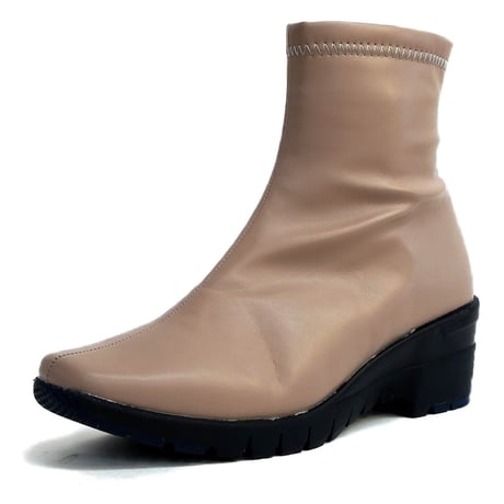 【2026年秋冬/再入荷】REFRESH WALK ショートブーツ エレガンス ストレッチ  防水 耐滑 抗菌 ウエッジ 3e