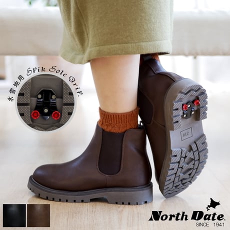 【2026年冬/再入荷】North Date スノーブーツ サイドゴアブーツ スパイク 保温 防滑 防寒 氷雪 3e 冬
