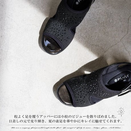 【2026年春夏/再入荷】Pansy バックベルトサンダル フラット 軽い ビジュー 3e 抗菌 防臭