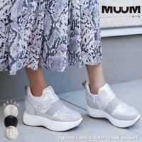 【2025年秋冬/再入荷】MUUM ミドルカット ダッドスニーカー 厚底 グリッター ツイード ジップ ベルクロ ゴム 3e