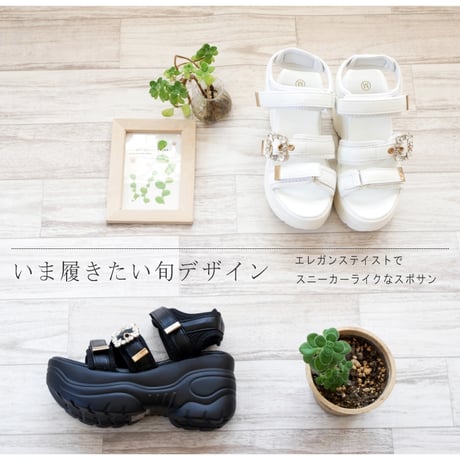【2026年春夏/再入荷】スポサン バックベルトサンダル プラットフォーム バックル ビジュー ベルクロ 3e 軽量