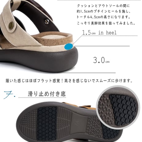 【2026年春夏/再入荷】WilsonLee 2WAY サンダル 4e 幅広 フラット インヒール フットベッド 屈曲