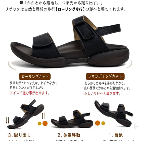【2026年春夏/新色入荷】リゲッタ サンダル 日本製 フラット 面ファスナー バックベルト 3e