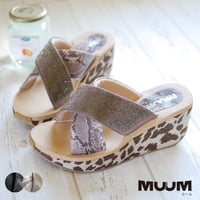 【2025年春夏/再入荷予定】MUUM ミュールサンダル 厚底 レオパード パイソン ウエッジ ビジュー 軽い 3e