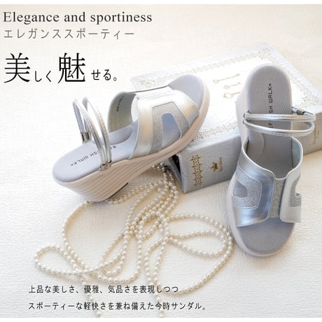 REFRESH WALKミュールサンダル レディース 2WAY ストラップベルト ウエッジソール グリッター