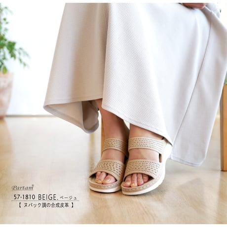 PARTAM ミュールサンダル ビジュー パンチング 2本ベルト フラット 軽い