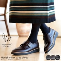 【2026年春夏/再入荷】maschietta モンクストラップマニッシュ 軽量 耐滑 厚底 フラット 3e