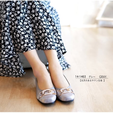 AC パンプス スクエアトゥ ゴールドバックル ウエッジ 軽い 屈曲 3e 日本製