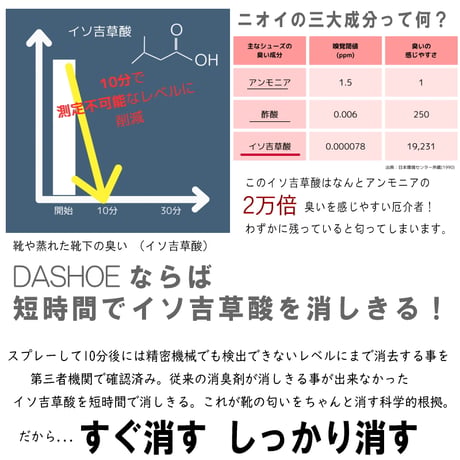 『DASHOE』消臭スプレー 日本製 靴の脱臭 臭い予防 植物由来 しっかり消す 臭いの原因全般 天然成分100%