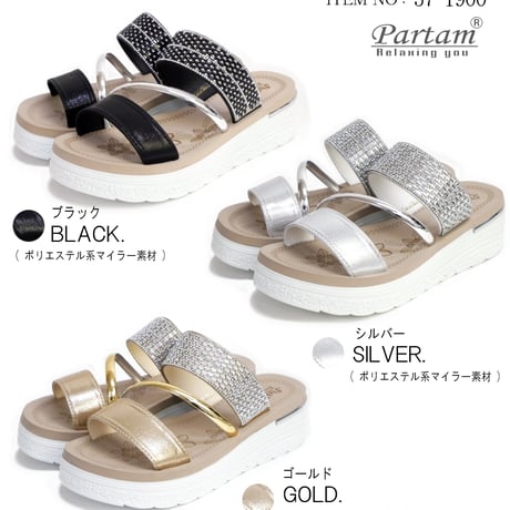 PARTAM ミュールサンダル クリアストーン 2本ベルト フラット 3e 軽い