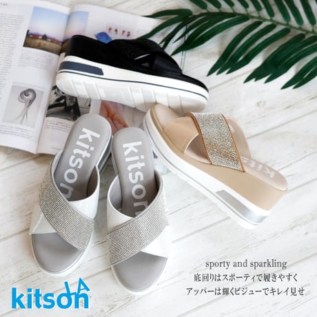 【2026年春夏/再入荷】kitson ミュールサンダル スポーティー ビジュー ウエッジ 軽量3e