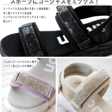 【2026年春夏/再入荷】kitson スポサン バックベルト ベルクロ ビジュー フラット 軽い厚底3e