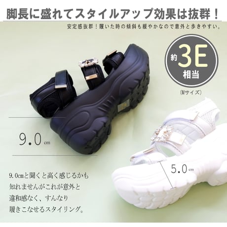 【2026年春夏/再入荷】スポサン バックベルトサンダル プラットフォーム バックル ビジュー ベルクロ 3e 軽量