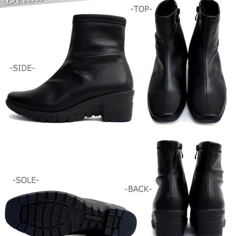 【2026年秋冬/再入荷】REFRESH WALK ショートブーツ エレガンス ストレッチ  防水 耐滑 抗菌 ウエッジ 3e