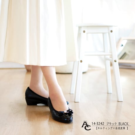 【2026年春夏/再入荷】AC パンプス キルティング リボン ビジュー 軽量 ウエッジ 3e 屈曲