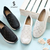 【2026年春夏新作】 sonopieno スリッポン チュール ラインストーン 厚底 3E 軽量 抗菌 防臭 防滑