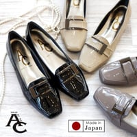 【2026年春夏/再入荷】AC 日本製 パンプス エナメル スクエアトゥ バックル ローヒール 仕事 3e