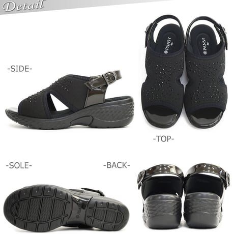 【2026年春夏/再入荷】Pansy バックベルトサンダル フラット 軽い ビジュー 3e 抗菌 防臭
