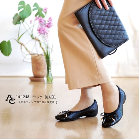 【2026年春/再入荷】AC バレエシューズ キルティング リボン エナメル 軽量 フラット 3e