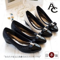 【2026年春夏/再入荷】AC パンプス キルティング リボン ビジュー 軽量 ウエッジ 3e 屈曲