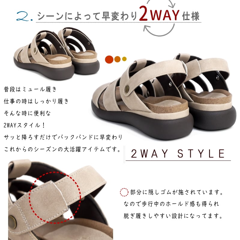 WilsonLee 2WAY サンダル 4e 幅広 フラット インヒール フットベッド