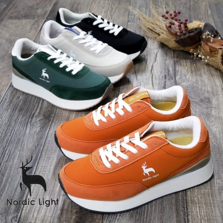 【軽くて履きやすい/厚底4.0cm】Nordic Lightミドルカットスニーカー 厚底 チャンキー フラット 紐 軽量北欧 3e