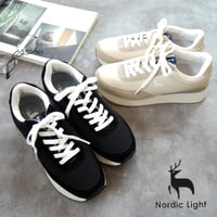 【軽くて履きやすい/厚底4.0cm】Nordic Lightミドルカットスニーカー 厚底 チャンキー フラット 紐 軽量北欧 3e