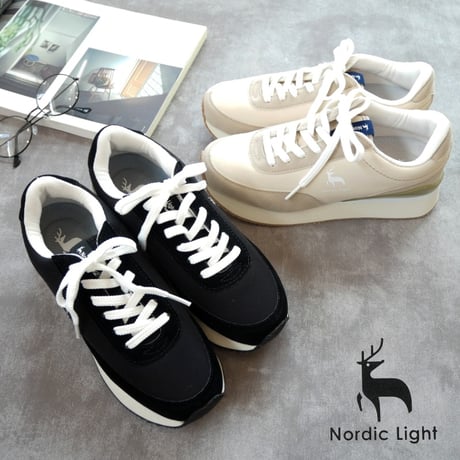【軽くて履きやすい/厚底4.0cm】Nordic Lightミドルカットスニーカー 厚底 チャンキー フラット 紐 軽量北欧 3e