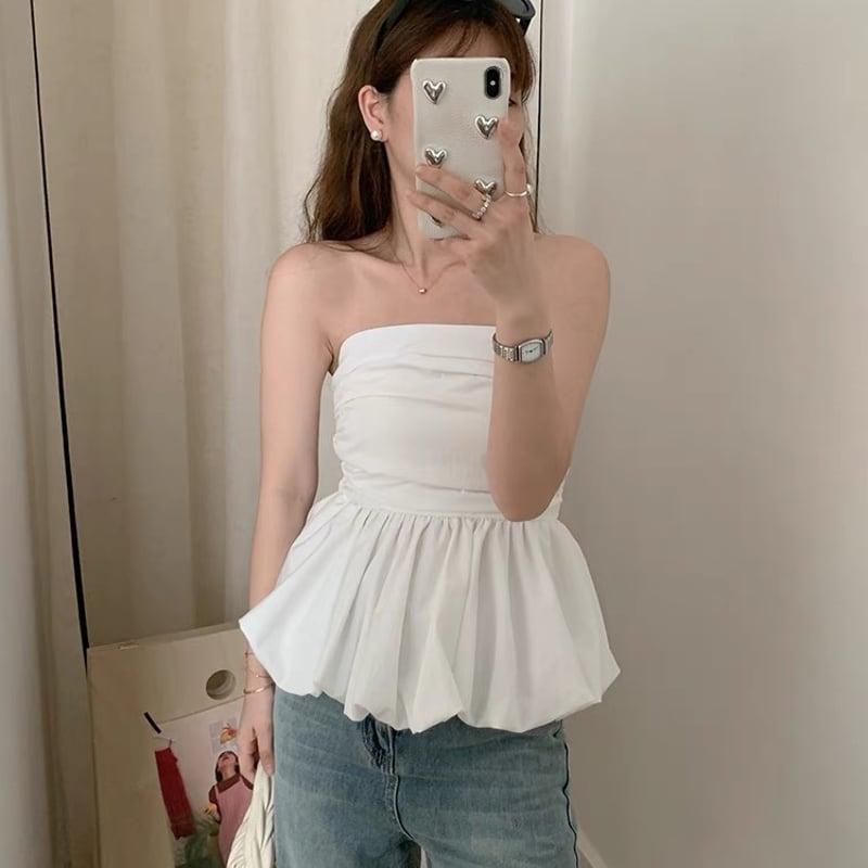 lilybrown バルーンペプラムベアトップス　WHT LILY BROWN｜バルーンペプラムベアトップス | Rakuten Fashion